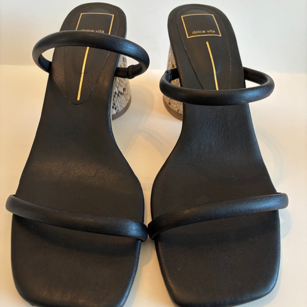 Dolce Vita Black Strappy Sandals | Snakeskin Block Heel | Size 11 - Picture 4 of 8